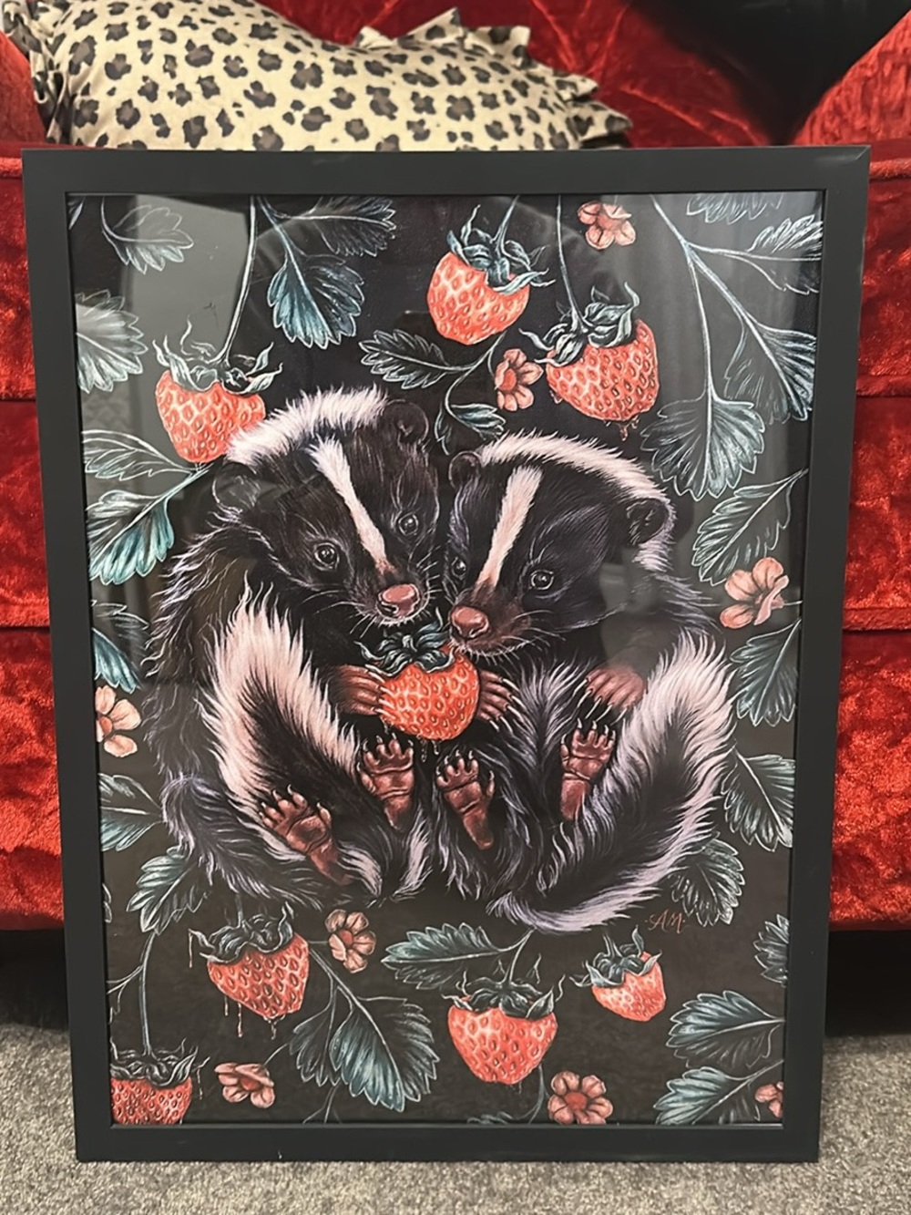 Strawberry Skunks Framed Art Print